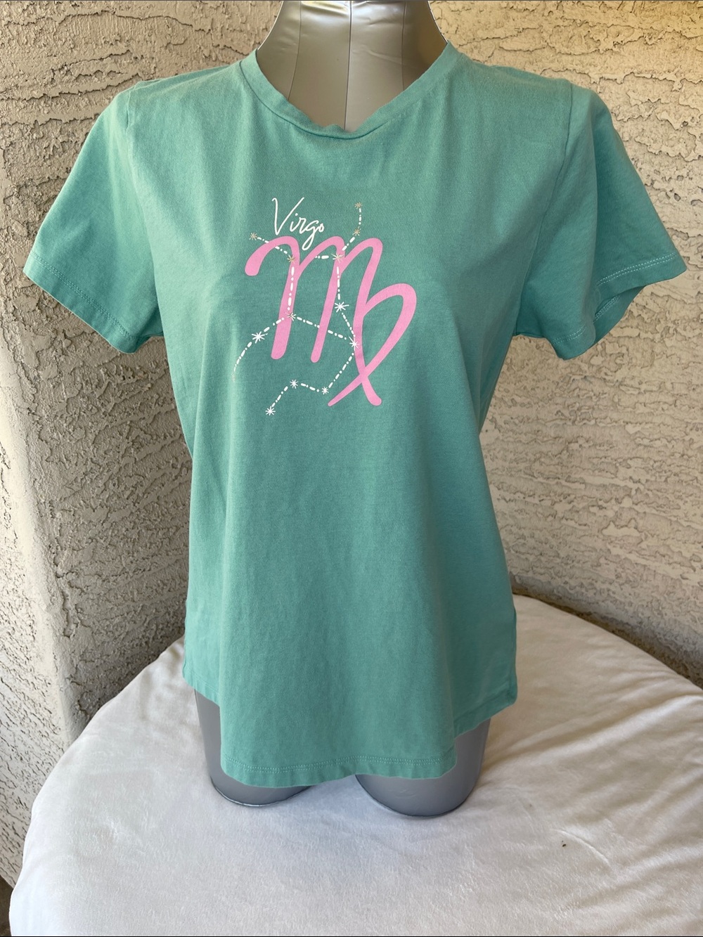 J. Crew Factory Teal Short-Sleeve Virgo Graphic Tee with Pink Accent